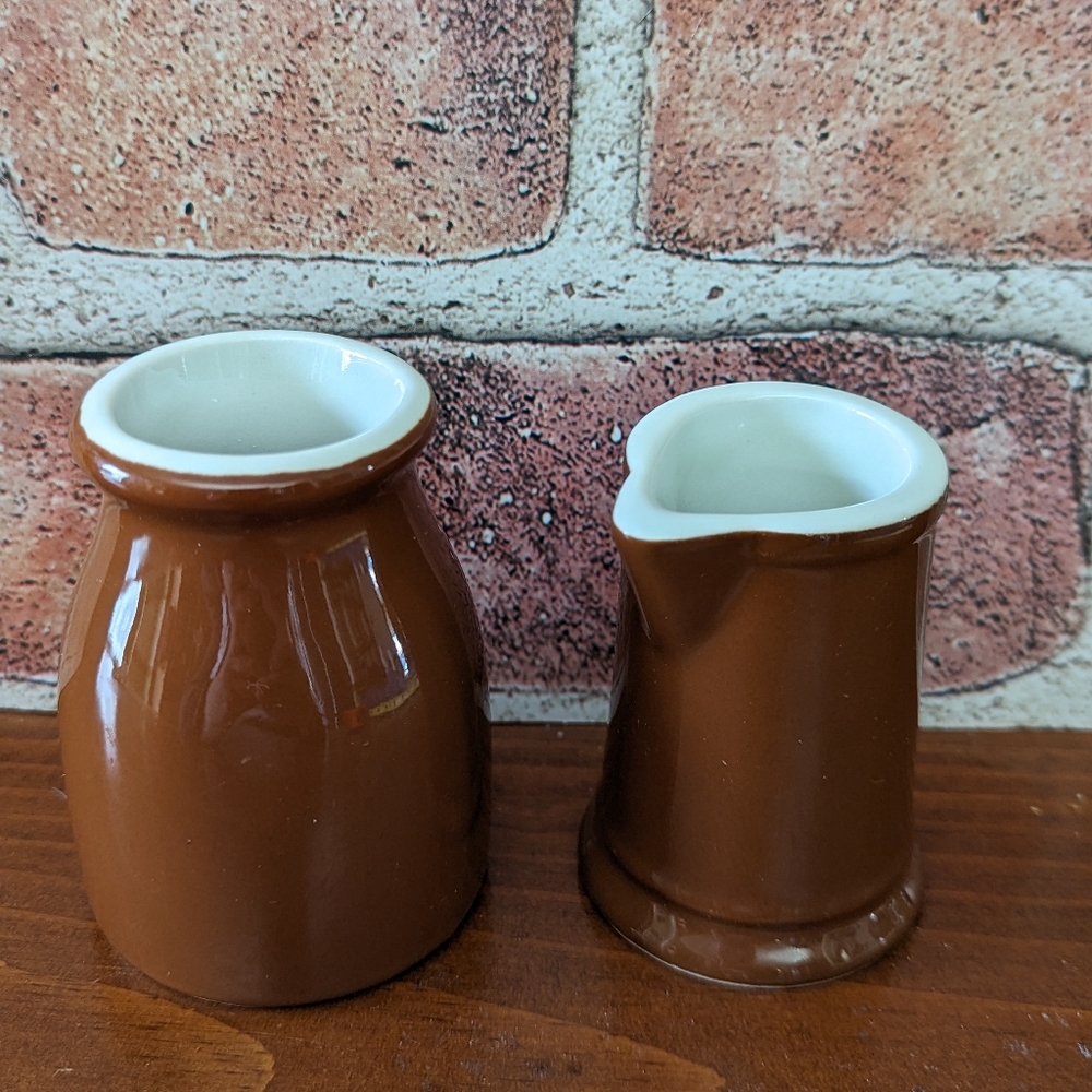 Vintage Hall China set of 2 individual creamers in brown